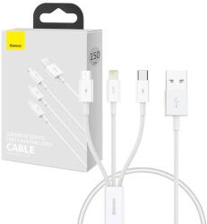Baseus Superior Data Gyorstöltő USB - M+L+C, 3, 5A, 0, 5m (fehér) - kontaktor