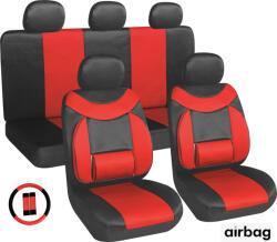 Autolife 11 részes üléshuzat szett Deréktámasz + Légzsák kompatibilis - piros-fekete AG28505BR PLUS (UL-AG28505BR)