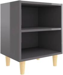 vidaXL Éjjeli asztal szilárd fa lábak fényes szürke 40 × 30 × 50 cm (805795)