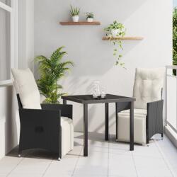 vidaXL 3 Részes Kerti Étkezőszett Párnákkal Fekete Poli Rattan (3379562) - vidaxl