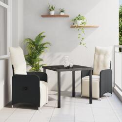 vidaXL 3 darabos Kerti Étkezési Szett Párnákkal Fekete Polirattan (3379660) - vidaxl