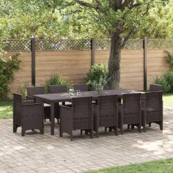 vidaXL 11 darabos kerti étkezőgarnitúra párnákkal Barna Poli rattan (3378601) - vidaxl