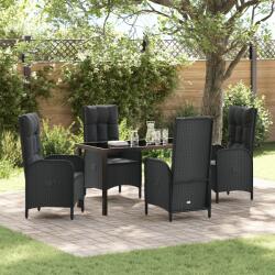 vidaXL 5 Darabos Kerti Étkező Szett Fekete Poli Rattan (3380115) - vidaxl