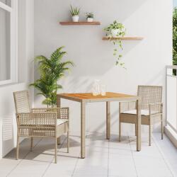 vidaXL 3 darabos Kerti Étkezőszett párnákkal Bézs Poli Rattan (3334917) - vidaxl