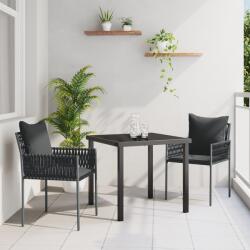 vidaXL 3 részes kerti étkezőszett párnákkal - Fekete polirattan (3379100) - vidaxl