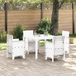 vidaXL 5 Részes Kerti Étkező Szett Párnákkal Fehér Poly Rattan (3378544) - vidaxl