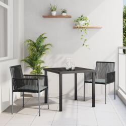 vidaXL 3 darabos kerti étkező szett párnákkal, fekete poli rattan (3379107)