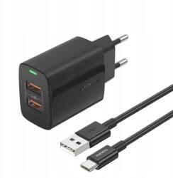 FONENG Hálózati töltő 2xUSB 12W Usb Type-C kábellel fekete (6970462513971)