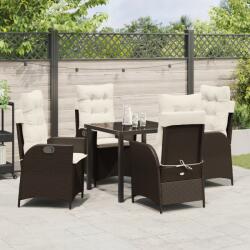 vidaXL 5 darabos kertidining szett párnákkal barna poli rattan (3380492) - vidaxl