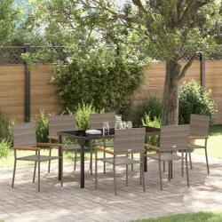 vidaXL 7 Darabos Kerti Étkező Készlet Szürke Poly Rattan (3379713)