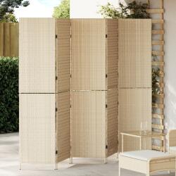 vidaXL 5 Paneles Páraván Összecsukható Bézs 245x180 cm Poly Rattan (42003676)