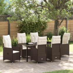 vidaXL 7 Darabos Kerti Étkező Szett Párnákkal Barna Poly Rattan (3379643)