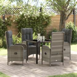 vidaXL 5 db Kerti Étkező Szett Szürke Poli Rattan (3380128) - vidaxl