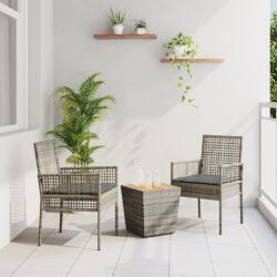 vidaXL 3 db-os Kerti Bistro Készlet Párnákkal Szürke Poli Rattan (3334961)