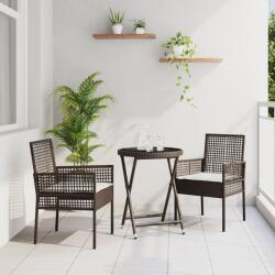 vidaXL 3 darabos kert bistro szett párnákkal barna polirattan (3334963) - vidaxl