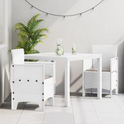 vidaXL 3 Részes Kert Étkező Szett Párnákkal Fehér Poli Rattan (3378683) - vidaxl