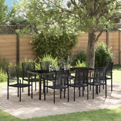 vidaXL 9 darabos kerti étkező szett fekete PVC rattan (3379169)