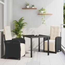 vidaXL 3 darabos kerti étkezősor párnákkal fekete poli rattan (3380302)