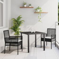 vidaXL 3 darabos Kert Étkező Szett Párnákkal Fekete Poli Rattan (3379863) - vidaxl