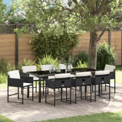 vidaXL 9 Részes Kerti Étkezőszett Párnákkal - Fekete Poly Rattan (3380007) - vidaxl