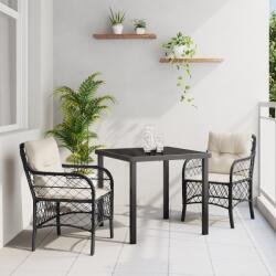 vidaXL 3 Részes Kerti Étkező Szett Párnákkal Fekete Poly Rattan (3380197) - vidaxl