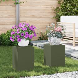 vidaXL Kültéri növényállványok Pillér 2 db Olívazöld 24x24x35 cm Acél (865809)
