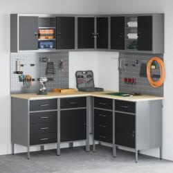 vidaXL 12 darabos munkaszekrény és fali panel készlet fekete MDF-ből meg fémmel (3321512)