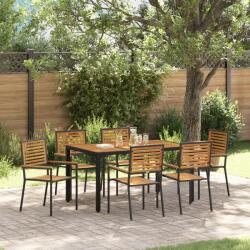 vidaXL 7 Darabos Kerti Étkezőszett Fekete Poly Rattan Akácia (3365440)