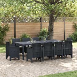 vidaXL 11 Darabos Kerti Étkezőgarnitúra Párnákkal Antracit Poli Rattan (3378596) - vidaxl