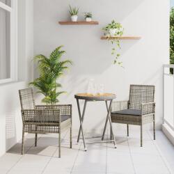 vidaXL 3 Darabos Kerti Bistro Készlet Párnákkal Szürke Poli Rattan (3334968) - vidaxl