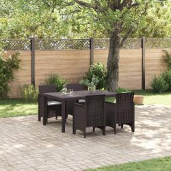 vidaXL 5 darabos kerti étkezőszett párnákkal Brown Poly Rattan (3378699)