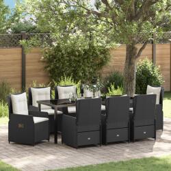 vidaXL 9 Darabos Kert Étkező Szett Fekete Poly Rattan (3380945)