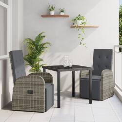 vidaXL 3 darabos Kerti Étkező Szett Párnákkal Szürke Poli Rattan (3379485)