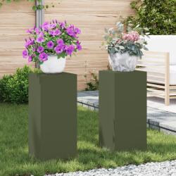 vidaXL Kültéri növénytartók Pillér 2 db Olívazöld 24x24x55 cm Acél (865816) - vidaxl