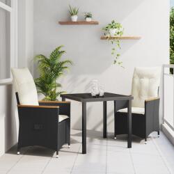 vidaXL 3 darabos kerti étkező szett párnákkal fekete poli rattan (3379604) - vidaxl