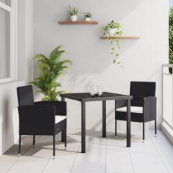 vidaXL 3 darabos kerti étkező szett párnákkal - Fekete poli rattan (3380050)