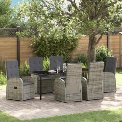 vidaXL 7 db-os Kerti Étkezőszett Párnákkal Szürke Poly Rattan (3379497)