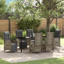 vidaXL 7 Darabos Kerti Étkező Szett Párnákkal Szürke Poly Rattan (3380139)