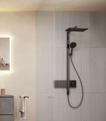 Hansgrohe Raindance Alive Q zuhanyrendszer ShowerSelect Comfort E termosztáttal, szálcsiszolt fekete/króm 24590340 (24590340)