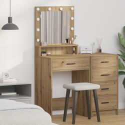 vidaXL Sminktükör LED Fényekkel, Kézműves Tölgy, 79x41x135 cm (865090)
