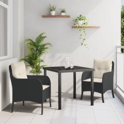 vidaXL 3 Részes Kerti Étkező Szett Párnákkal Fekete Poli Rattan (3380141)