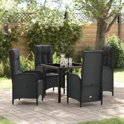 vidaXL 5 Darabos Kerti Étkező Készlet Fekete Poli Rattan (3380114) - vidaxl