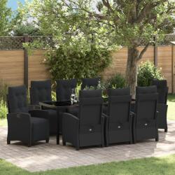 vidaXL 9 részes Kerti Étkezőszett Fekete Poly Rattan (3380427)