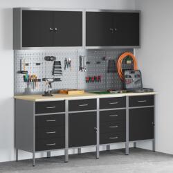 vidaXL 10 részes fekete MDF és fém munkaszekrény és pegboard szett (3321488)
