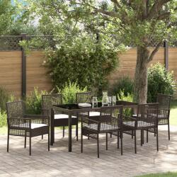 vidaXL 7 darabos kerti étkező szett párnákkal Barna polyrattan (3379874) - vidaxl