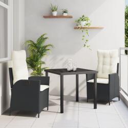 vidaXL 5 Részes Kerti Étkezősor Párnákkal Fekete Poli Rattan (3380478) - vidaxl
