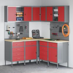 vidaXL 12 darabos munkaszekrény és pegboard szett piros MDF-ből és fémekből (3321513)