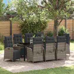 vidaXL 9 darabos Kerti Étkező Szett Szürke Poly Rattan (3380553) - vidaxl