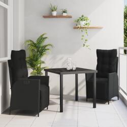 vidaXL 3 darabos kerti étkező szett Fekete Poli Rattan (3380533)