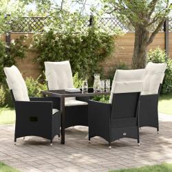 vidaXL 5 részes kerti étkező készlet párnákkal Fekete Poly Rattan (3379536) - vidaxl